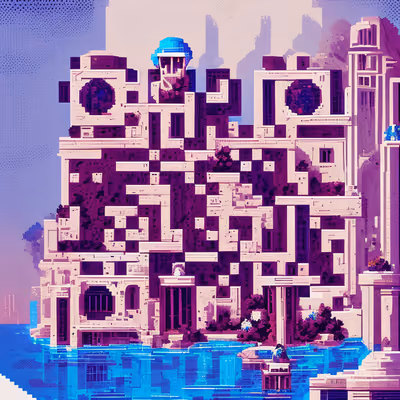 Pixel Art Waterfront Building QR Code Art — image 1