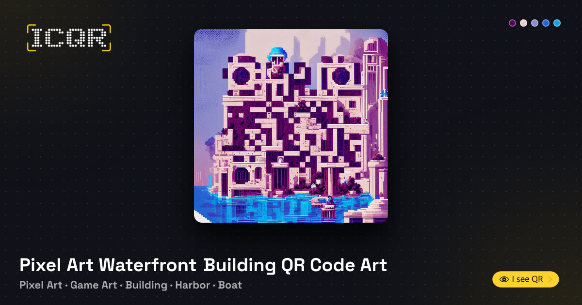 Pixel Art Waterfront Building QR Code Art • ICQR