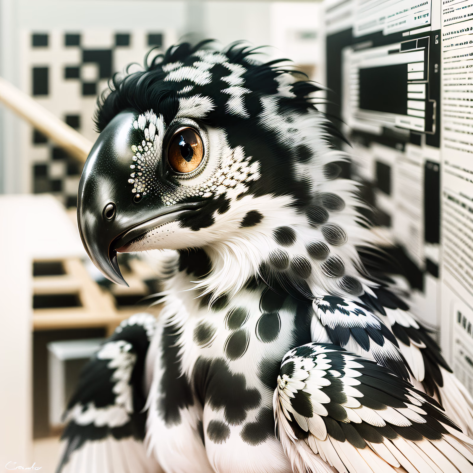 Чёрно-белый попугай: фотореалистичный QR-код — изображение 1