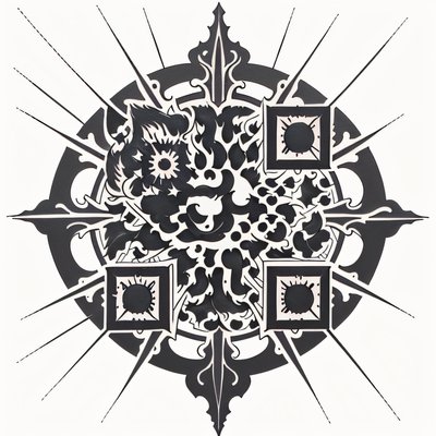 Celestial Sun Tattoo Style Symbol QR Code for Temporary Tattoos