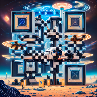 星际检查站复古未来主义二维码设计,适合海报 — 图片 1