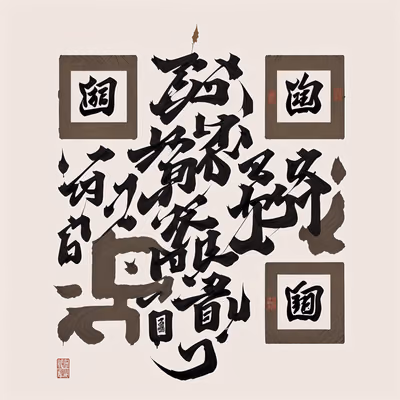 Cursive Brush Calligraphy Poem QR Code Art — image 1