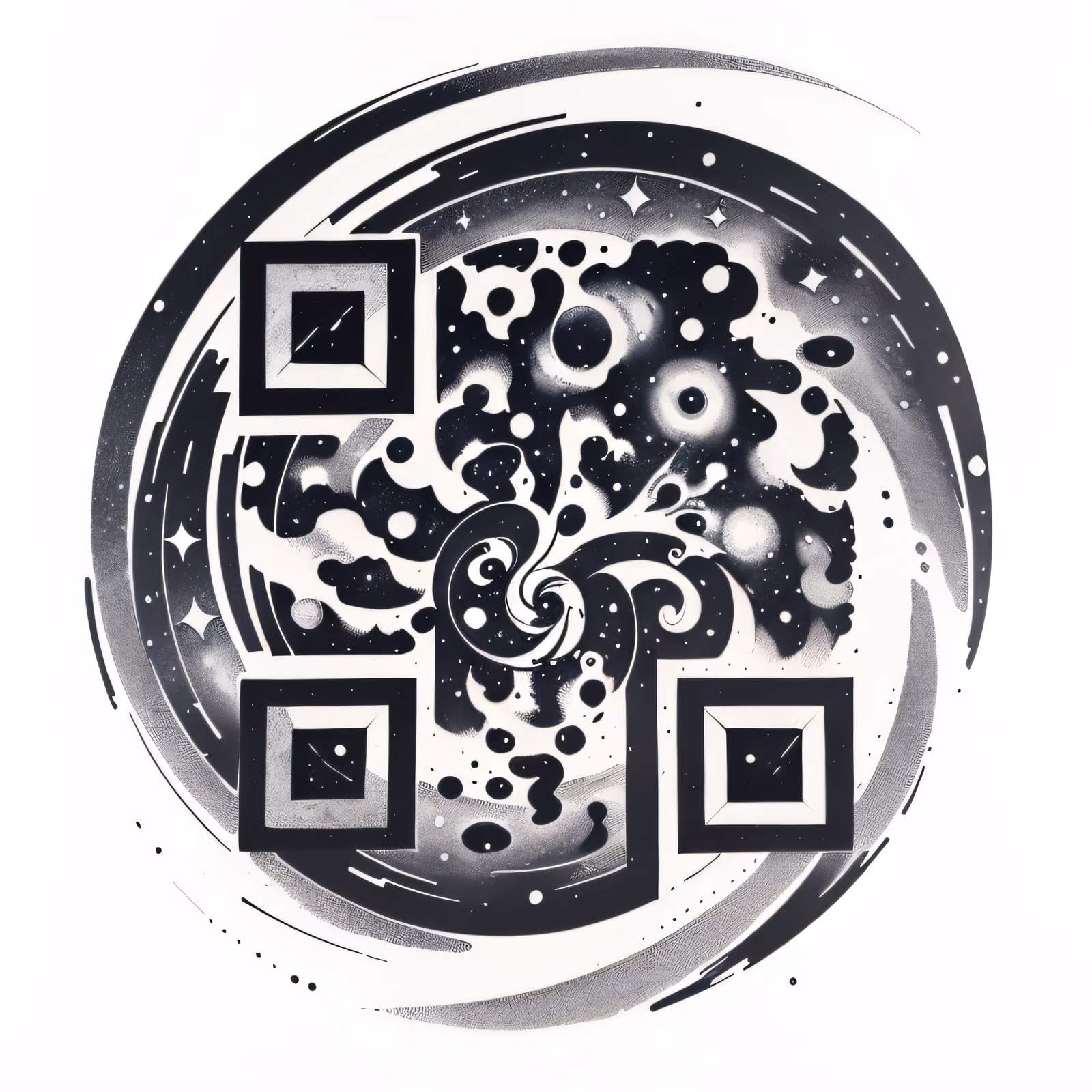 Спиральная галактика тушью: QR-код для временных татуировок — изображение 1