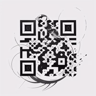 Воробей на гнезде с цветами: тату QR-код для временных татуировок — изображение 1