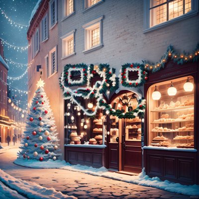 Snowy Christmas Bakery Storefront QR Code for Window Displays