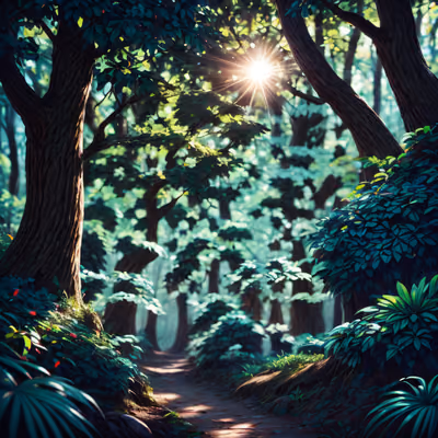 Sunlit Forest Path Photorealistic Tree QR Code Art — image 1