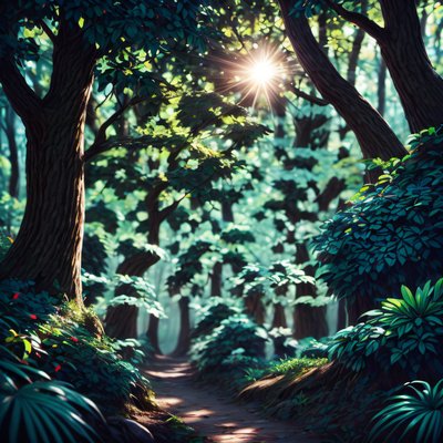 Sunlit Forest Path Photorealistic Tree QR Code Art