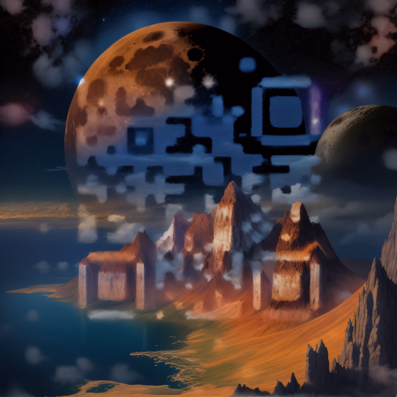 Moon and Mountain Fantasy Landscape QR Code Art — image 1