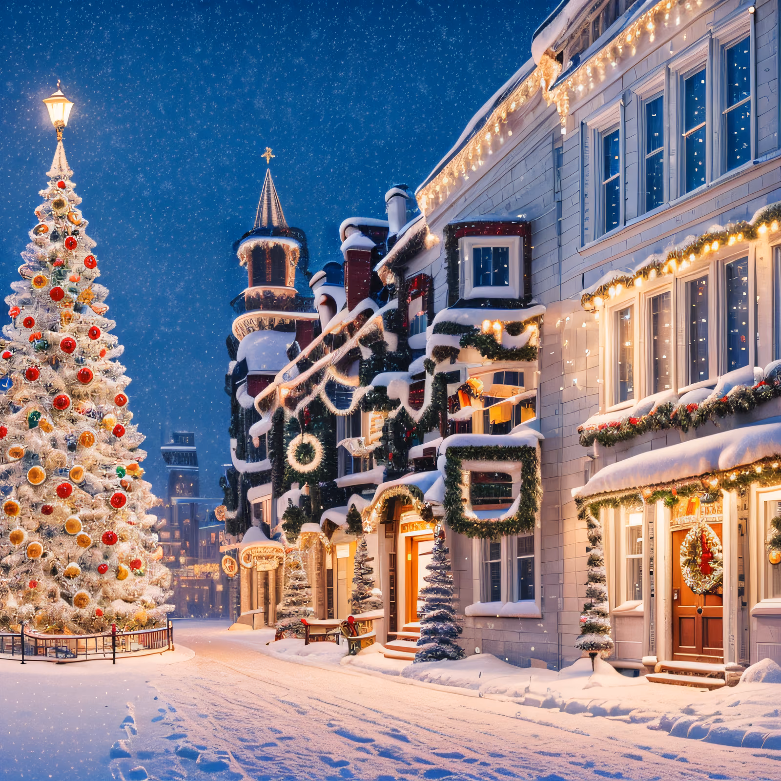 Snowy Christmas Street Digital Painting Photorealism QR Code for Greeting Cards — image 1