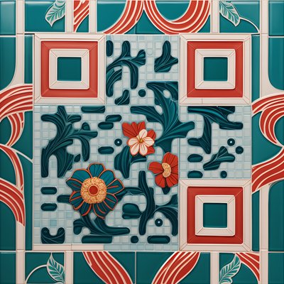 Cuban Floral Ceramic Tilework QR Code Art