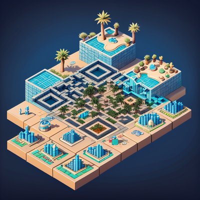 Isometric Desert Oasis City 3D QR Code for Posters