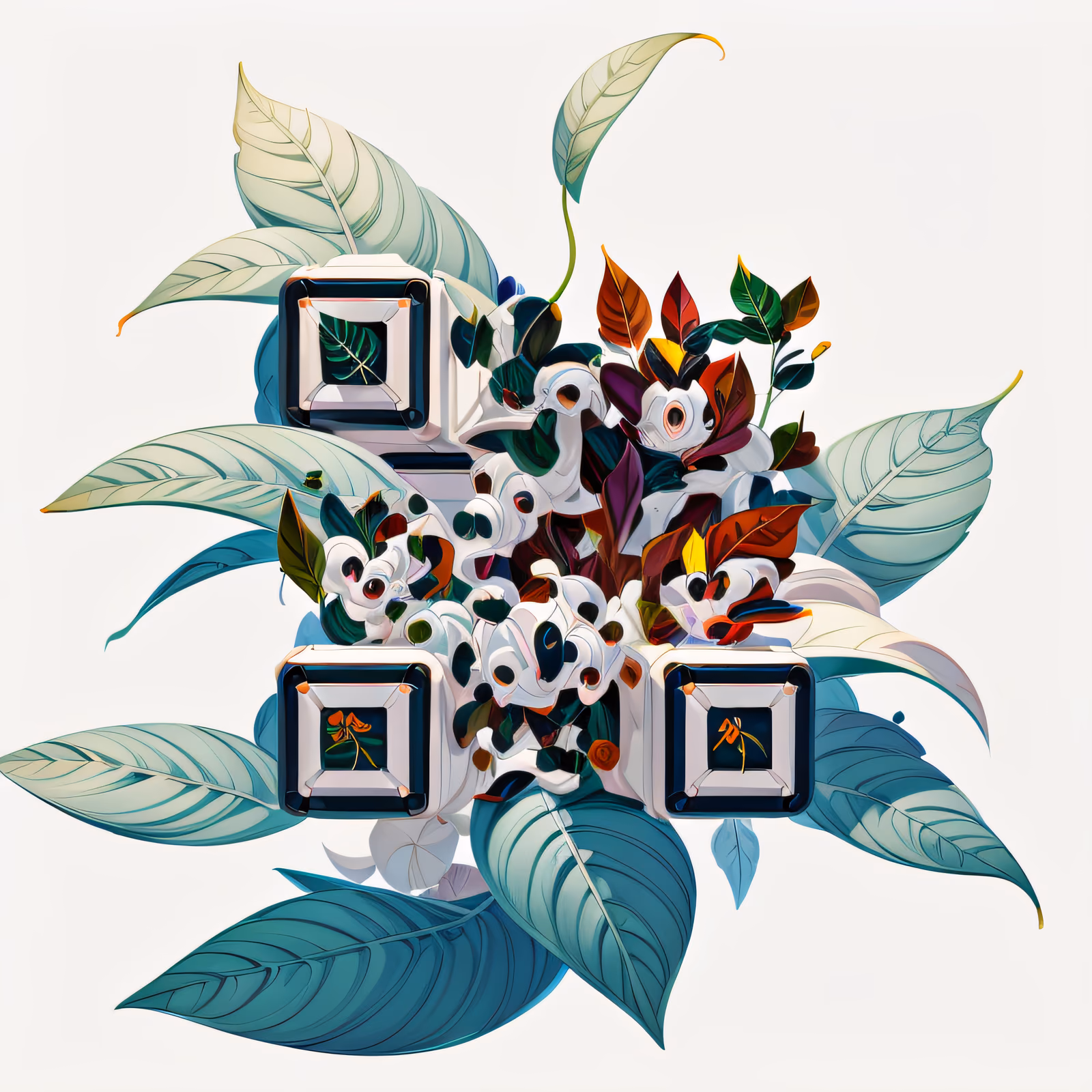 Botanical Leaf Cluster 3D QR Code for Stickers — image 1