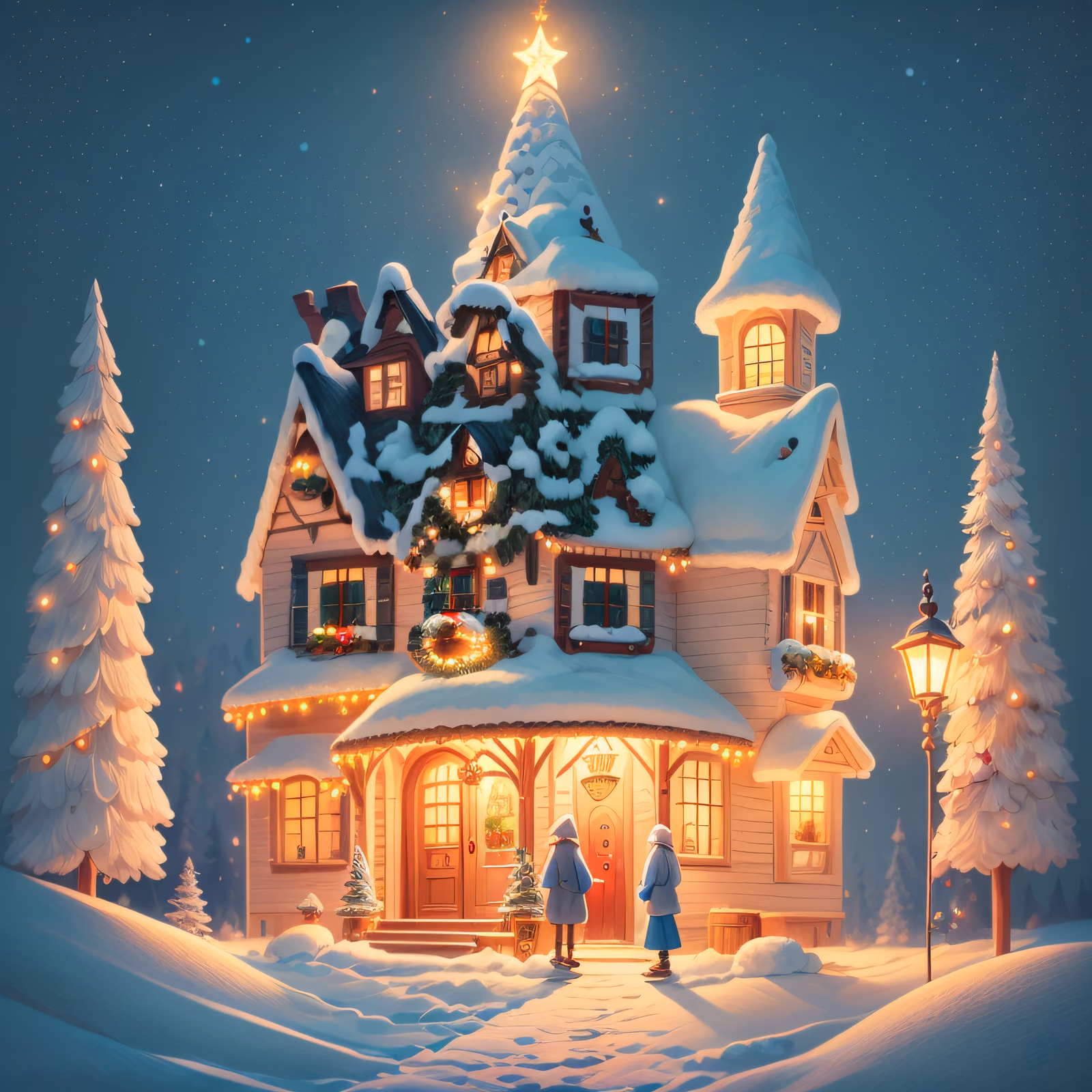 Заснеженный рождественский домик, 3D-рендер: QR-код для открыток — изображение 1