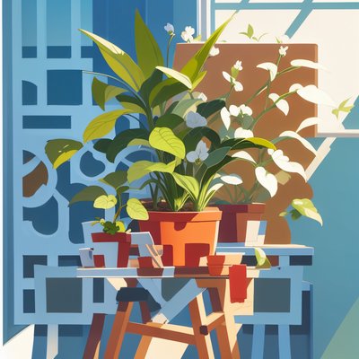 Potted Plants Still Life Vector QR Code Art