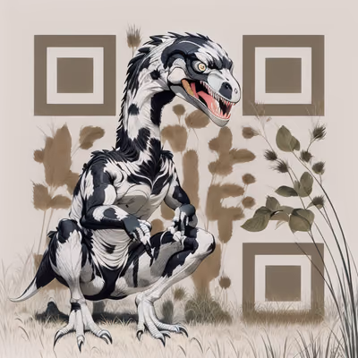 Crouching Velociraptor Ink Style QR Code Art — image 1