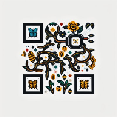Spring Garden Butterflies Vector QR Code for Packaging