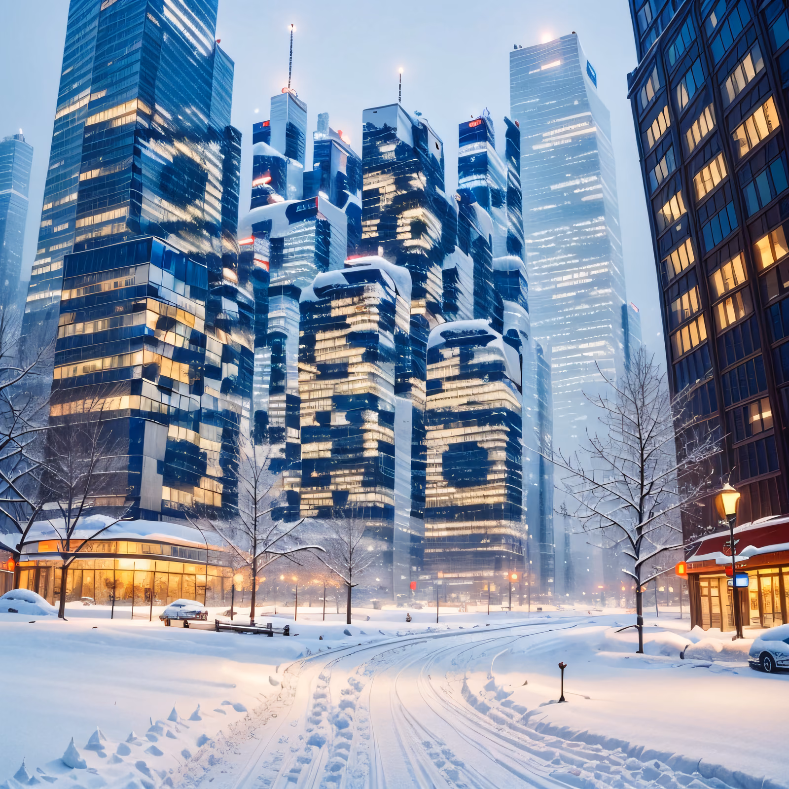 冬日雪中摩天大楼城市二维码艺术 — 图片 1