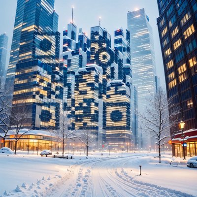 Snowy Skyscraper City Winter QR Code Art
