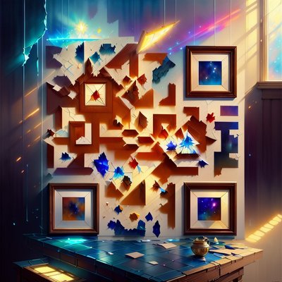 Shattered Wall Cosmic Frames Painting QR Code Art