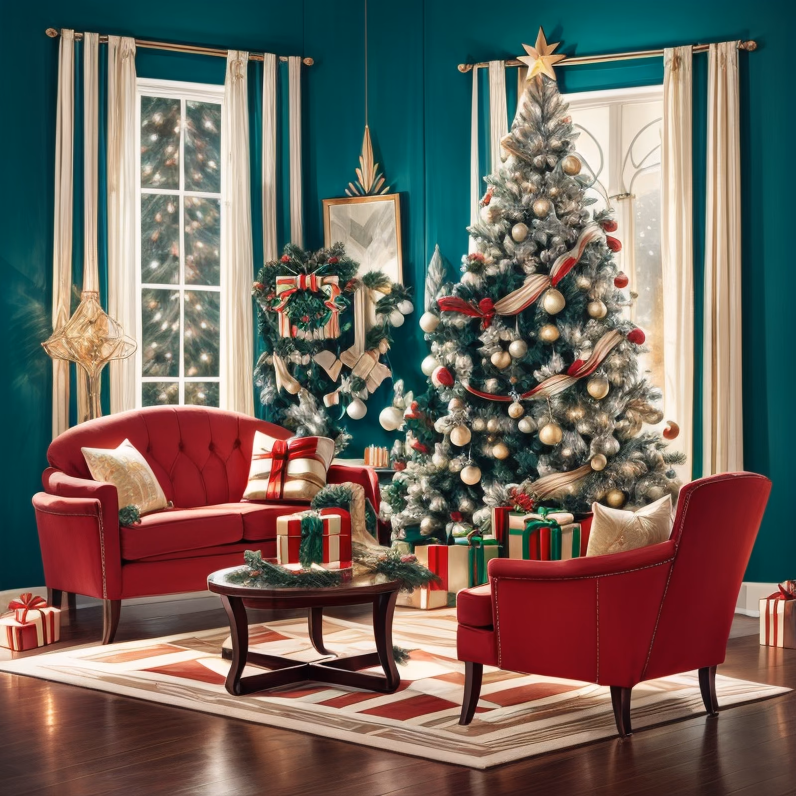 Art Deco Christmas Living Room QR Code for Greeting Cards — image 1