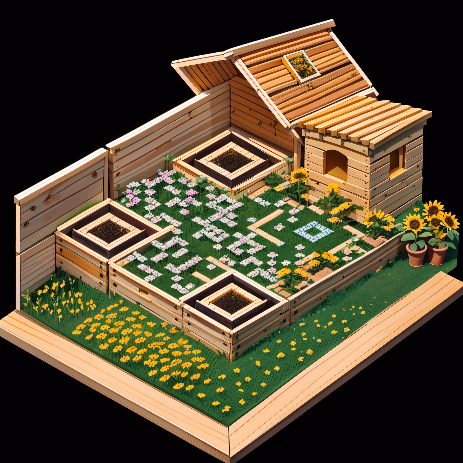 Isometric Bee Garden Shed Diorama QR Code Art — image 1