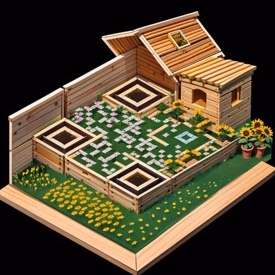 Isometric Bee Garden Shed Diorama QR Code Art — image 1