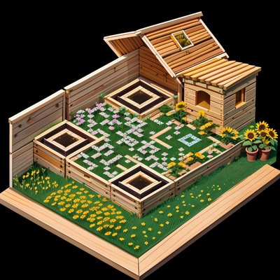 Isometric Bee Garden Shed Diorama QR Code Art