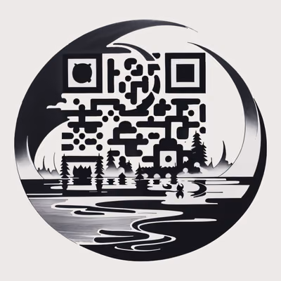月牙池塘纹身风格二维码艺术,适用于临时纹身贴 — 图片 1