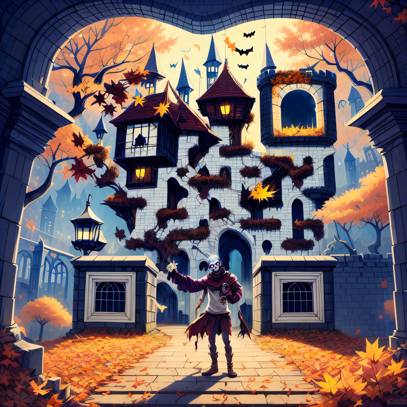 Zombie at Autumn Castle Cartoon QR Code for Posters — image 1