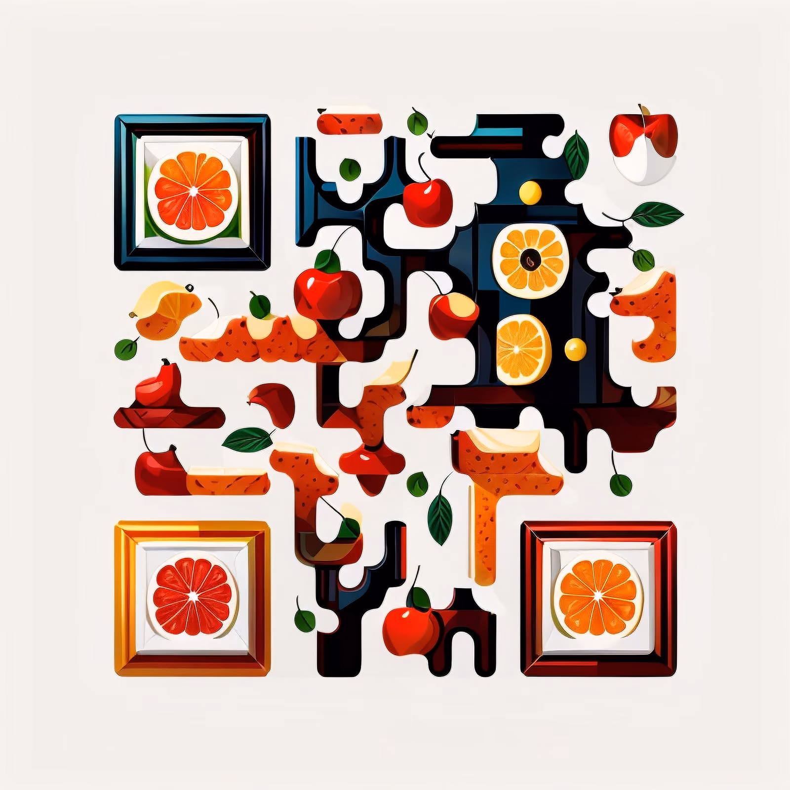 Векторный QR-код с цитрусами, яблоками и вишней для упаковки — изображение 1