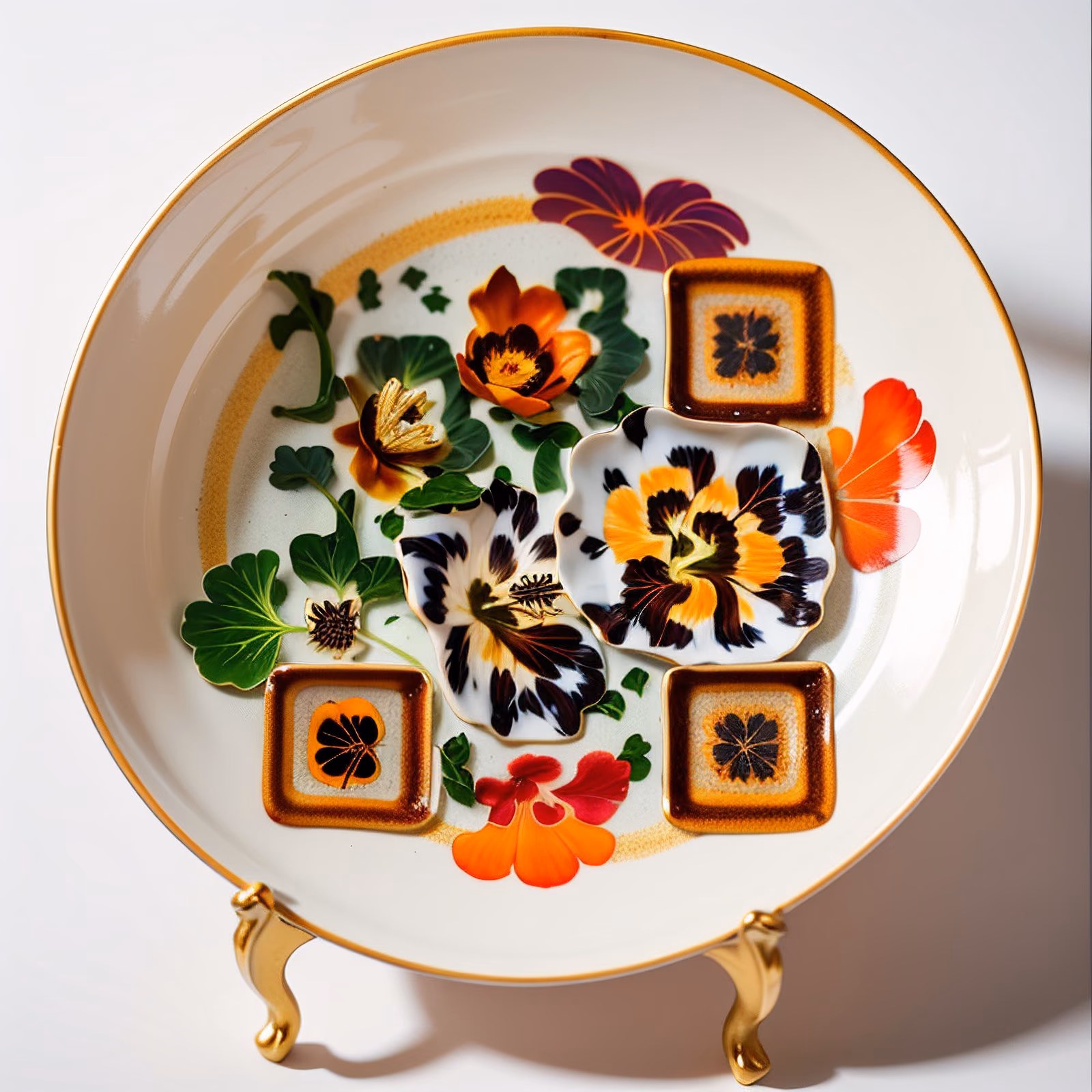 Nasturtium Ceramic Plate Folk Art QR Code Art — image 1