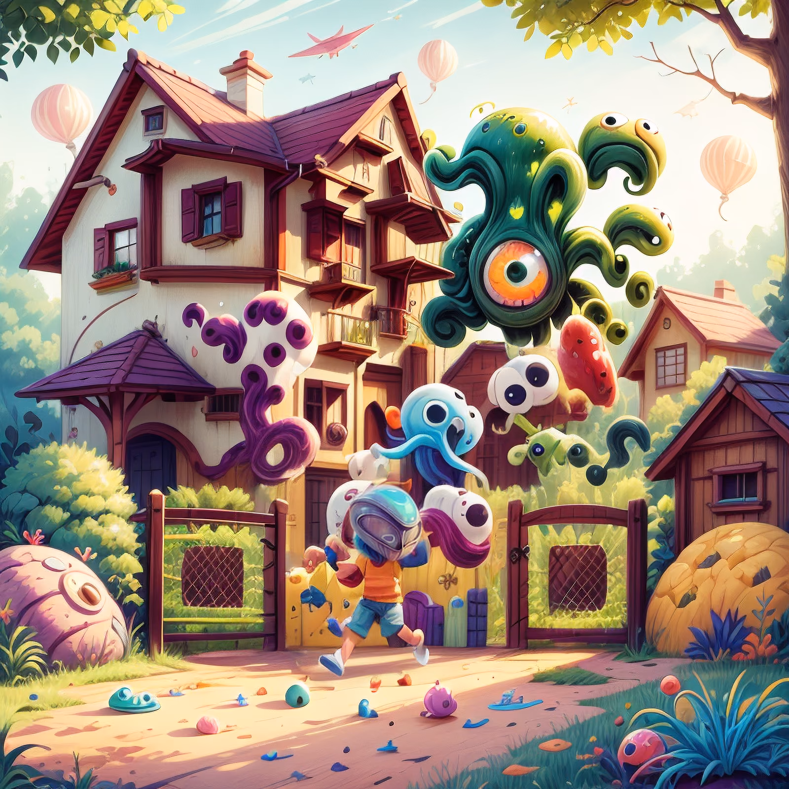 Cartoon Aliens Backyard Kid QR Code for Posters — image 1