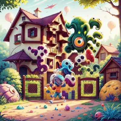 Cartoon Aliens Backyard Kid QR Code for Posters