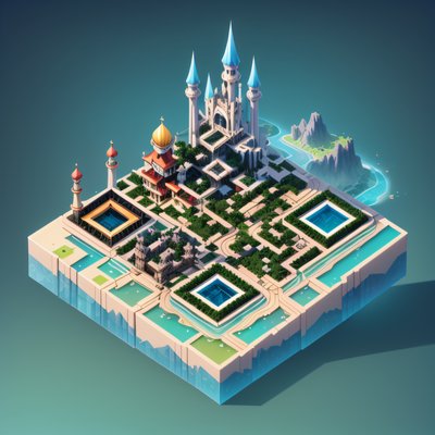 Isometric Fantasy City 3D QR Code for Posters