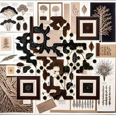 Botanical Papercut Collage Leaves QR Code Art
