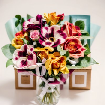 Mixed Rose Bouquet Photo QR Code for Packaging