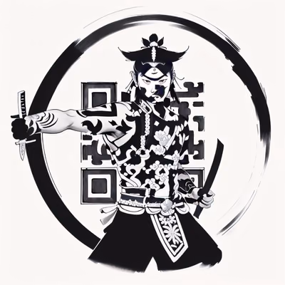 QR-код с самураем в татуировках в стиле туши для временных тату — изображение 1