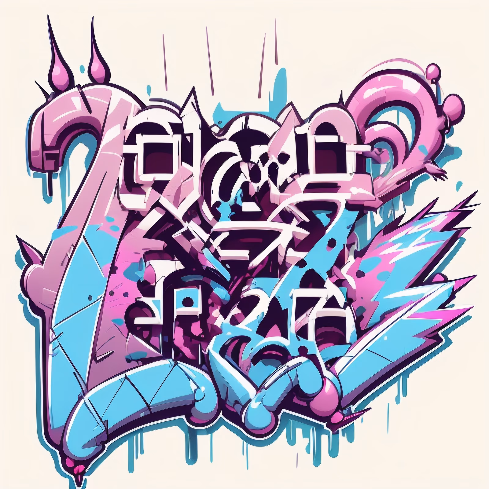 Pink Blue Graffiti Lettering Symbol QR Code for Stickers — image 1
