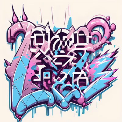 Pink Blue Graffiti Lettering Symbol QR Code for Stickers — image 1