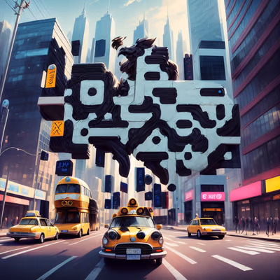 Yellow Taxi City Street Painting QR Code for Posters — image 1