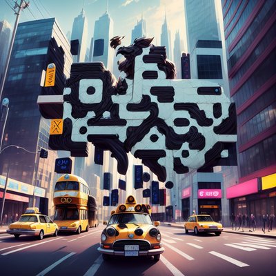 Yellow Taxi City Street Painting QR Code for Posters