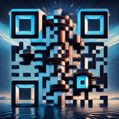 Futuristic Liquid Metal Tower 3D QR Code for Posters