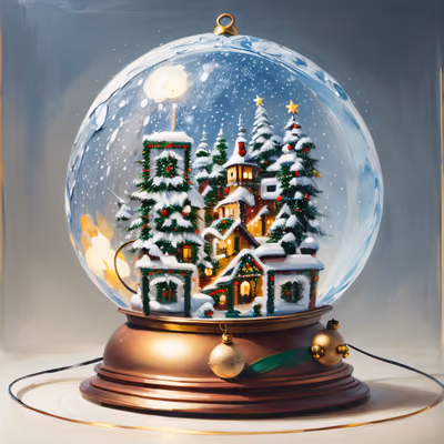 Christmas Snow Globe Village Painting QR Code for Greeting Cards — image 1