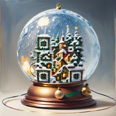 Christmas Snow Globe Village Painting QR Code for Greeting Cards