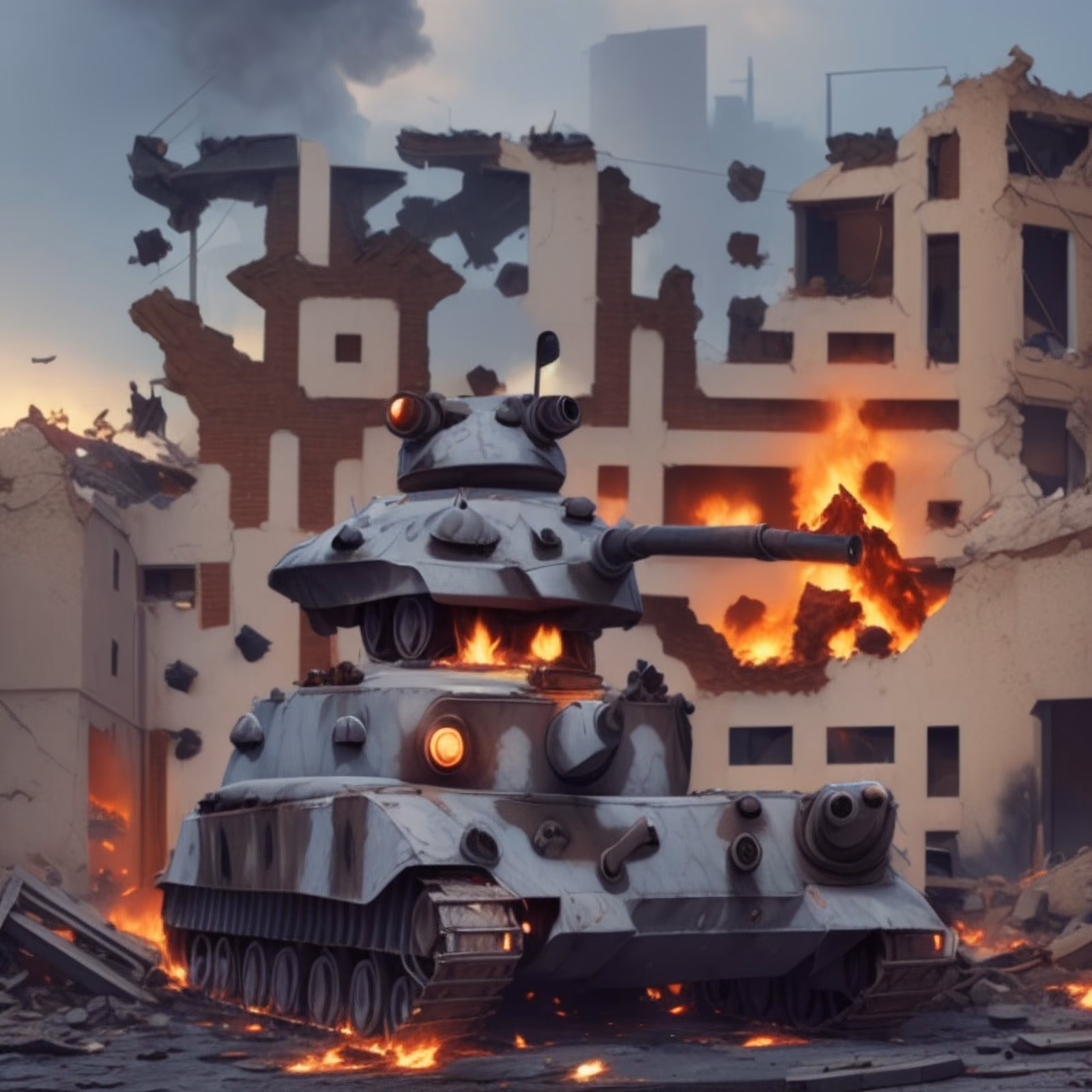 Burning Tank Ruined City QR Code for Posters — image 1