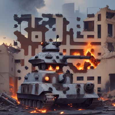 Burning Tank Ruined City QR Code for Posters — image 1