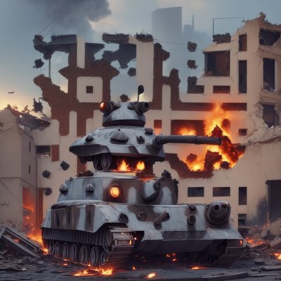 Burning Tank Ruined City QR Code for Posters