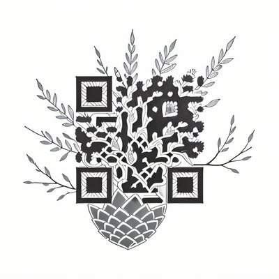 Pine Cone Branches Ink Tattoo QR Code for Temporary Tattoos