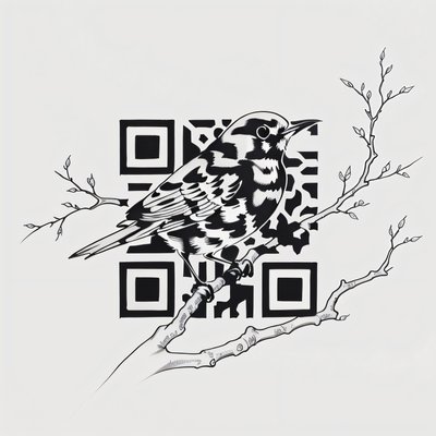 Perched Bird Ink Tattoo QR Code for Temporary Tattoos