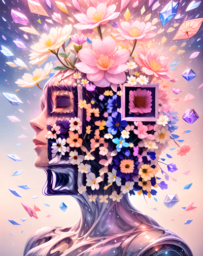 Crystal Head Flower Burst Surreal QR Code Art — image 1